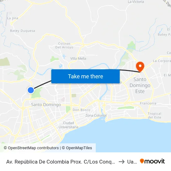 Av. República De Colombia Prox. C/Los Conquistadores to Uasd map