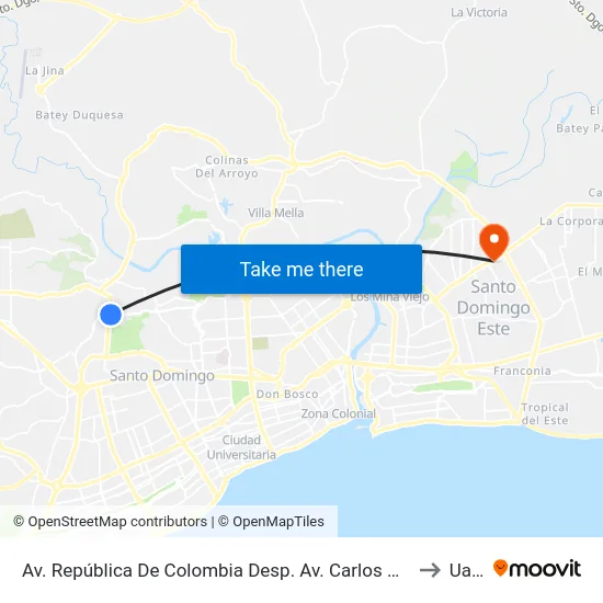 Av. República De Colombia Desp. Av. Carlos Perez Ricart to Uasd map