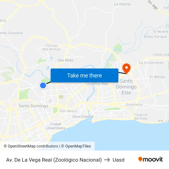 Av. De La Vega Real (Zoológico Nacional) to Uasd map