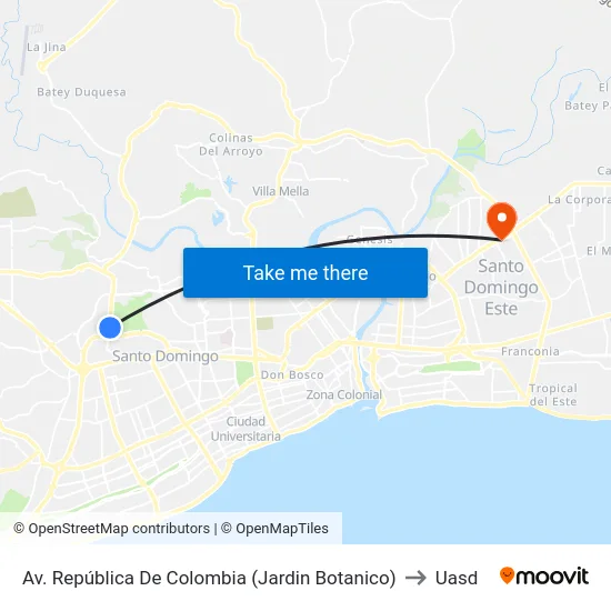 Av. República De Colombia (Jardin Botanico) to Uasd map