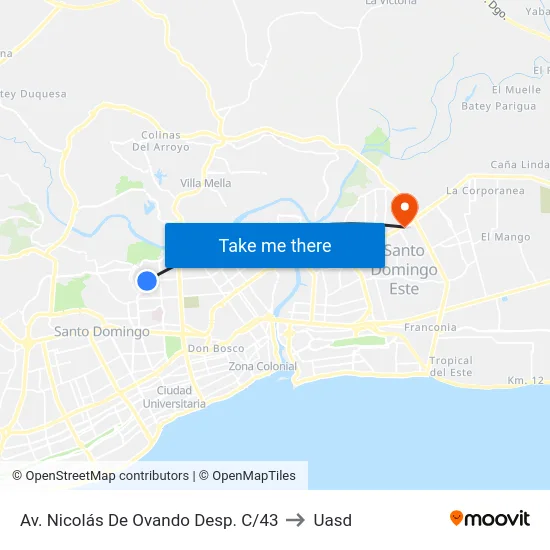 Av. Nicolás De Ovando Desp. C/43 to Uasd map