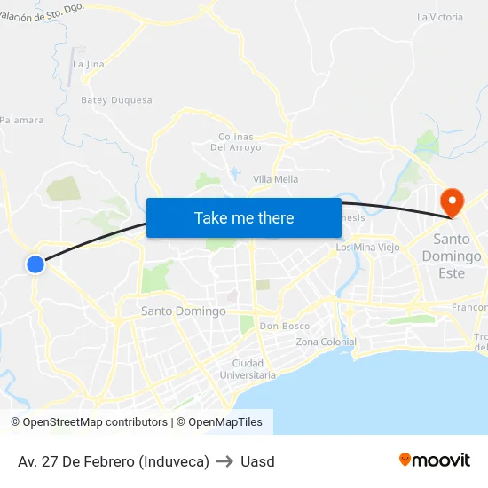 Av. 27 De Febrero (Induveca) to Uasd map