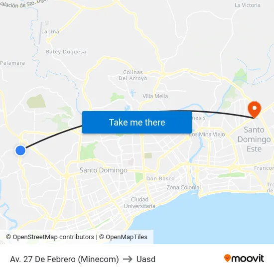 Av. 27 De Febrero (Minecom) to Uasd map