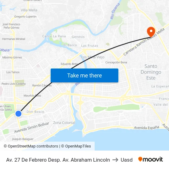 Av. 27 De Febrero Desp. Av. Abraham Lincoln to Uasd map