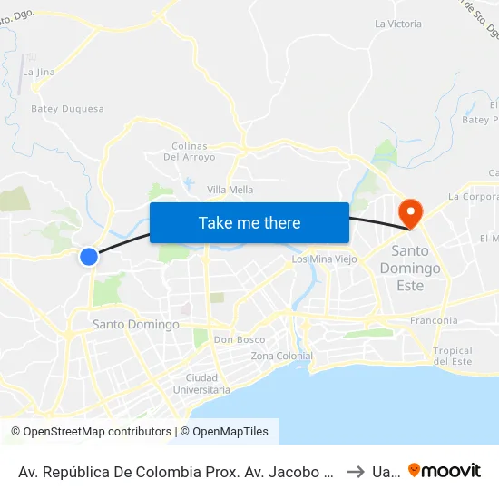 Av. República De Colombia Prox. Av. Jacobo Majluta Azar to Uasd map