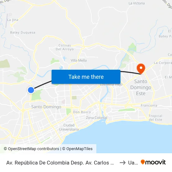 Av. República De Colombia Desp. Av. Carlos Perez Ricart to Uasd map