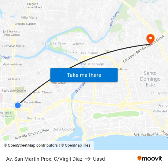 Av. San Martin Prox. C/Virgil Diaz to Uasd map