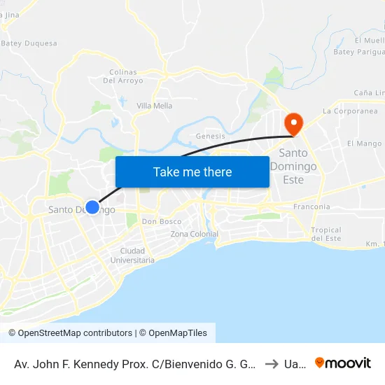 Av. John F. Kennedy Prox. C/Bienvenido G. Gautier to Uasd map