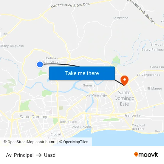 Av. Principal to Uasd map