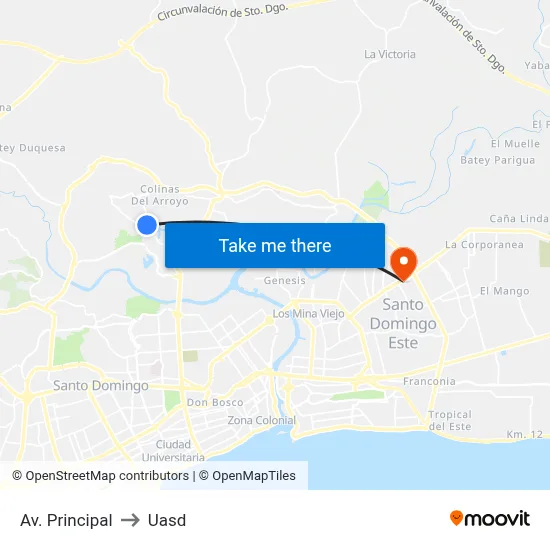 Av. Principal to Uasd map