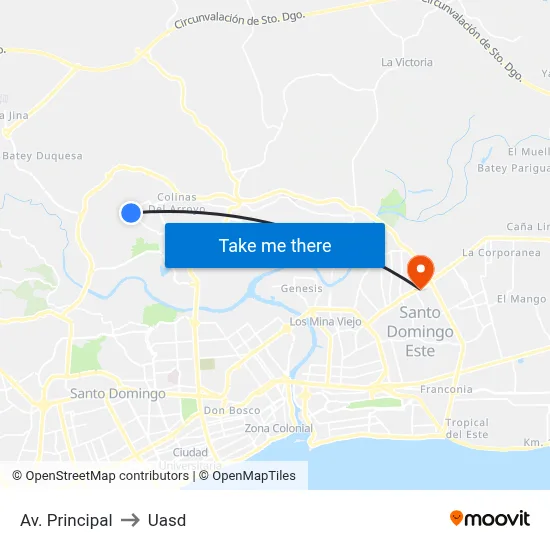 Av. Principal to Uasd map
