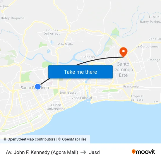 Av. John F. Kennedy (Agora Mall) to Uasd map