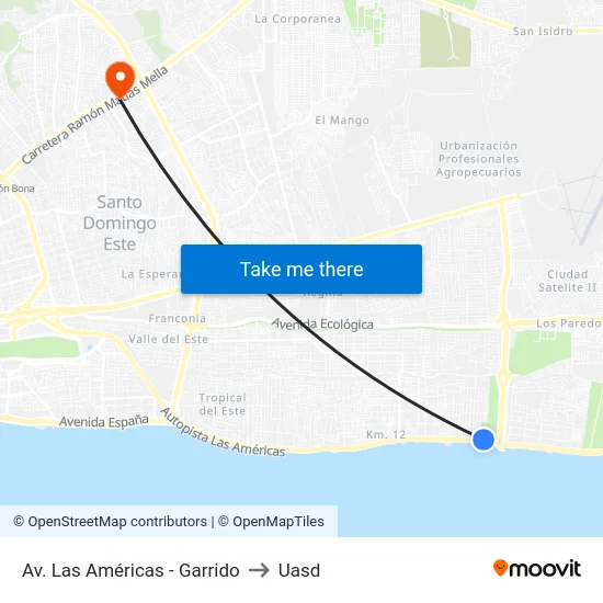 Av. Las Américas - Garrido to Uasd map