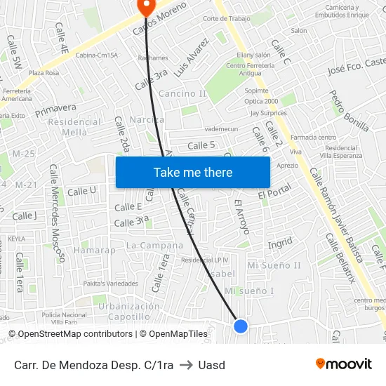 Carr. De Mendoza Desp. C/1ra to Uasd map
