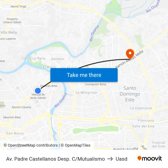 Av. Padre Castellanos Desp. C/Mutualismo to Uasd map