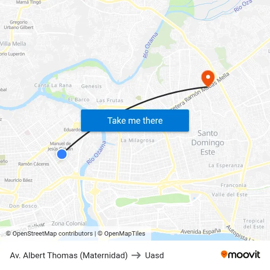 Av. Albert Thomas (Maternidad) to Uasd map