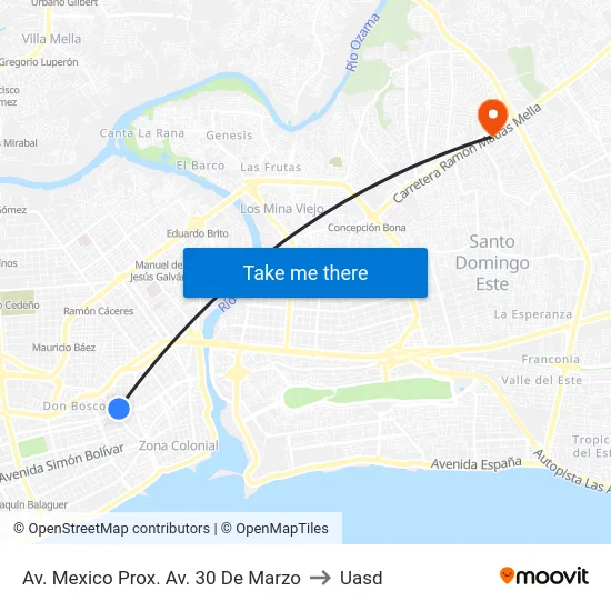 Av. Mexico Prox. Av. 30 De Marzo to Uasd map