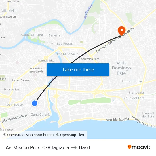 Av. Mexico Prox. C/Altagracia to Uasd map