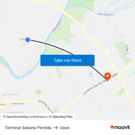 Terminal Sabana Perdida to Uasd map