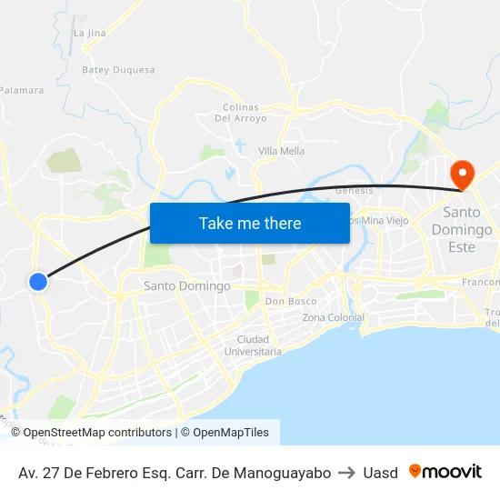 Av. 27 De Febrero Esq. Carr. De Manoguayabo to Uasd map
