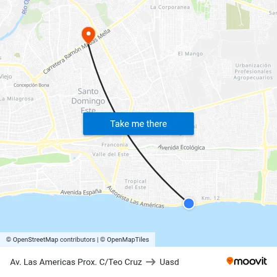 Av. Las Americas  Prox. C/Teo Cruz to Uasd map