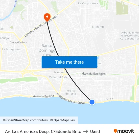 Av. Las Americas Desp. C/Eduardo Brito to Uasd map