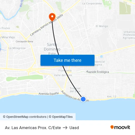 Av. Las Americas Prox. C/Este to Uasd map