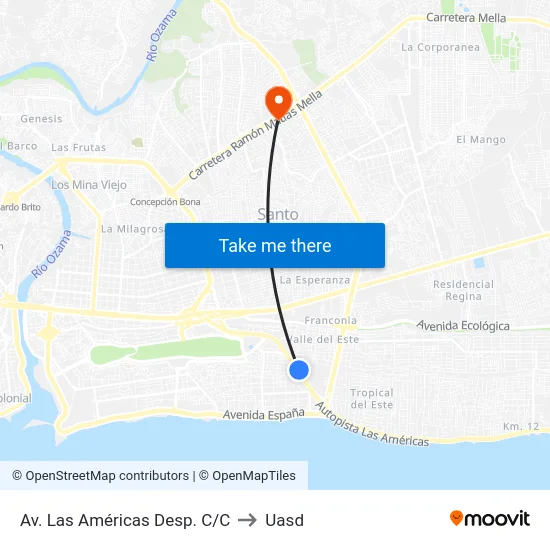 Av. Las Américas Desp. C/C to Uasd map