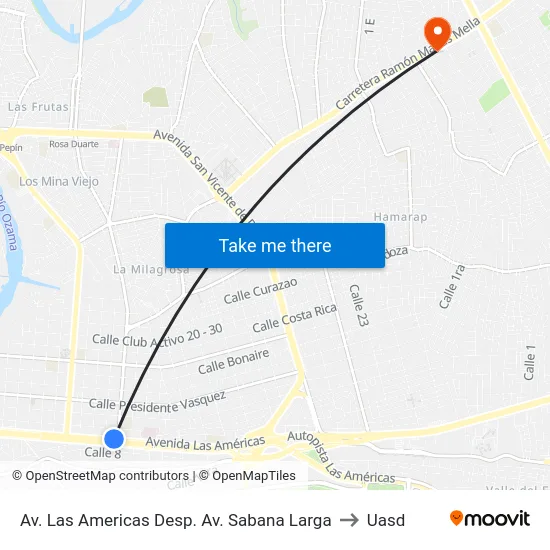Av. Las Americas Desp. Av. Sabana Larga to Uasd map