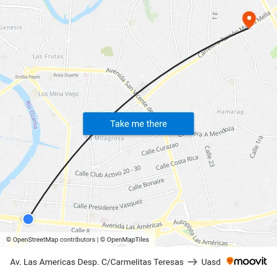 Av. Las Americas Desp. C/Carmelitas Teresas to Uasd map