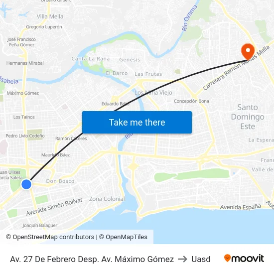 Av. 27 De Febrero Desp. Av. Máximo Gómez to Uasd map