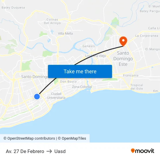 Av. 27 De Febrero to Uasd map