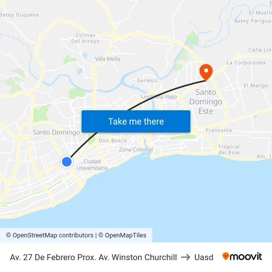 Av. 27 De Febrero Prox. Av. Winston Churchill to Uasd map