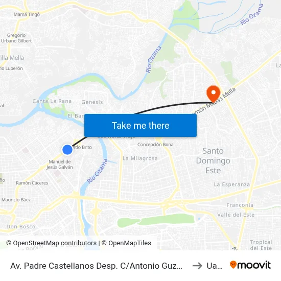 Av. Padre Castellanos Desp. C/Antonio Guzmán to Uasd map