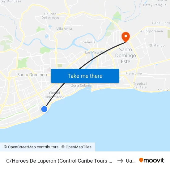 C/Heroes De Luperon (Control Caribe Tours Urbano) to Uasd map