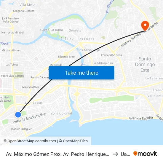 Av. Máximo Gómez Prox. Av. Pedro Henriquez Ureña to Uasd map