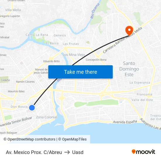 Av. Mexico Prox. C/Abreu to Uasd map