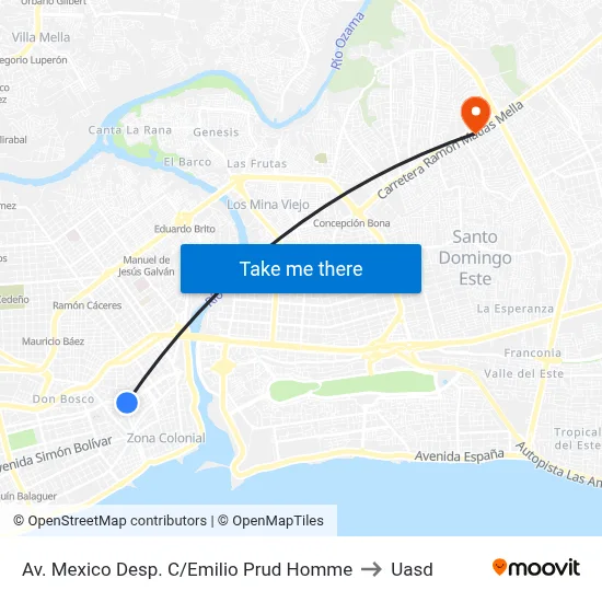 Av. Mexico Desp. C/Emilio Prud Homme to Uasd map