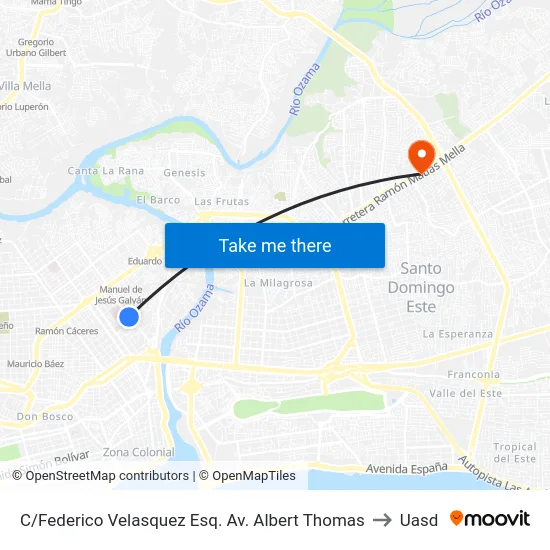 C/Federico Velasquez Esq. Av. Albert Thomas to Uasd map