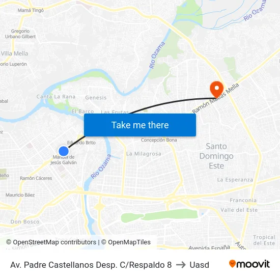 Av. Padre Castellanos Desp. C/Respaldo 8 to Uasd map