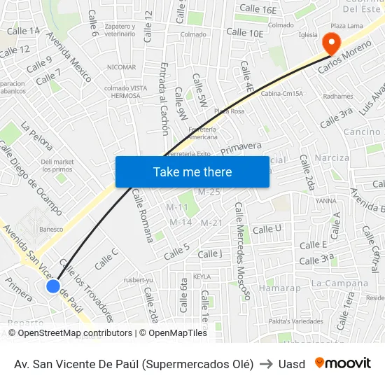 Av. San Vicente De Paúl (Supermercados Olé) to Uasd map