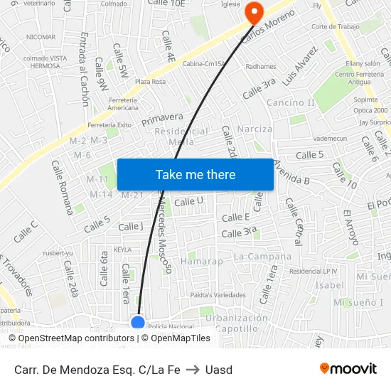 Carr. De Mendoza Esq. C/La Fe to Uasd map