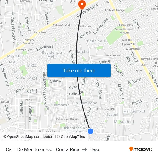 Carr. De Mendoza Esq. Costa Rica to Uasd map