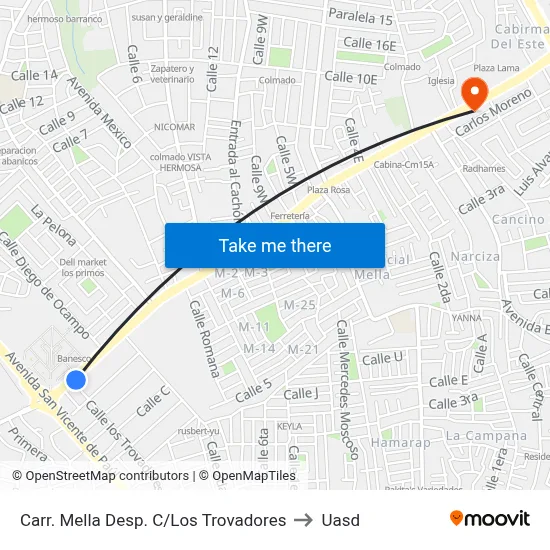 Carr. Mella Desp. C/Los Trovadores to Uasd map