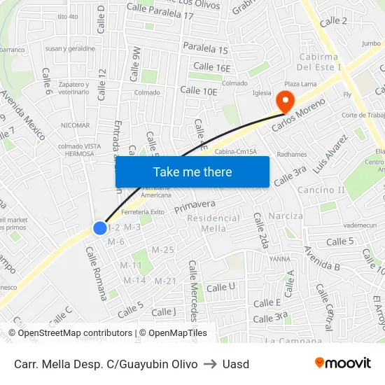 Carr. Mella Desp. C/Guayubin Olivo to Uasd map