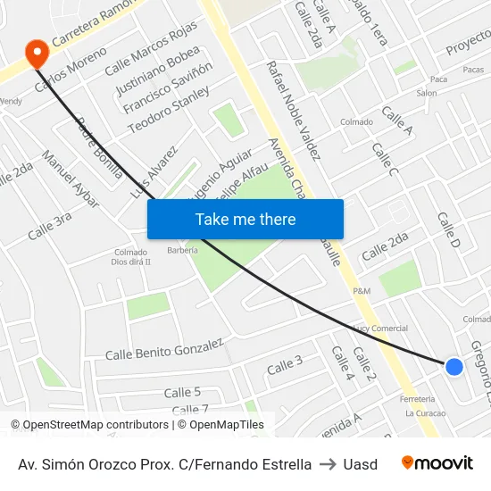 Av. Simón Orozco Prox. C/Fernando Estrella to Uasd map