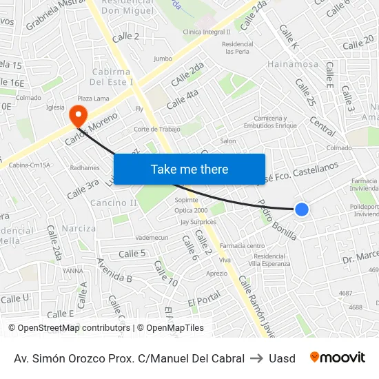 Av. Simón Orozco Prox. C/Manuel Del Cabral to Uasd map
