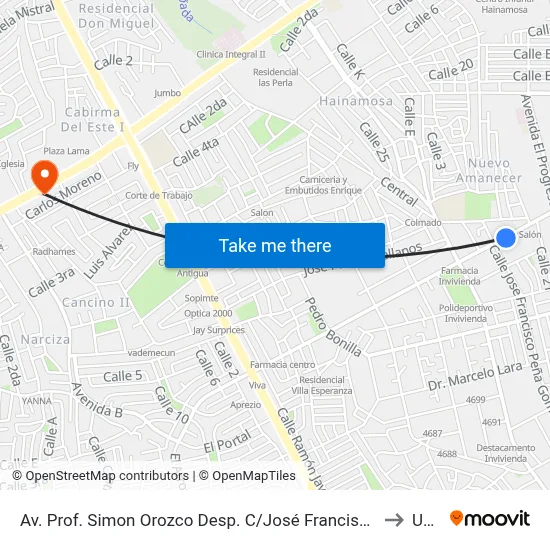 Av. Prof. Simon Orozco Desp. C/José Francisco Peña Gómez to Uasd map