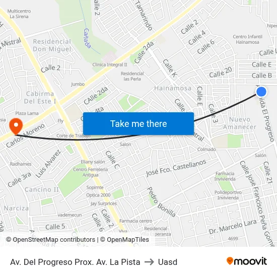 Av. Del Progreso Prox. Av. La Pista to Uasd map