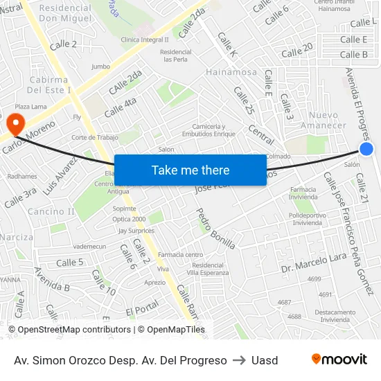 Av. Simon Orozco Desp. Av. Del Progreso to Uasd map